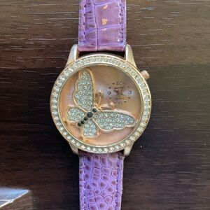 Purple Crocodile Strap Watch with butterfly Gold Face